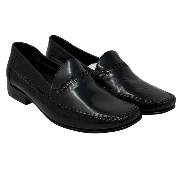 Giorgio Brutini Mens Black Leather Woven Accent Loafers Office Business Size 9D - Picture 1 of 13